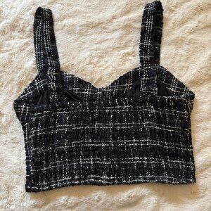 Abercrombie & Fitch Tweed Tank Crop Top Sweetheart Neck Black Plaid Size M
